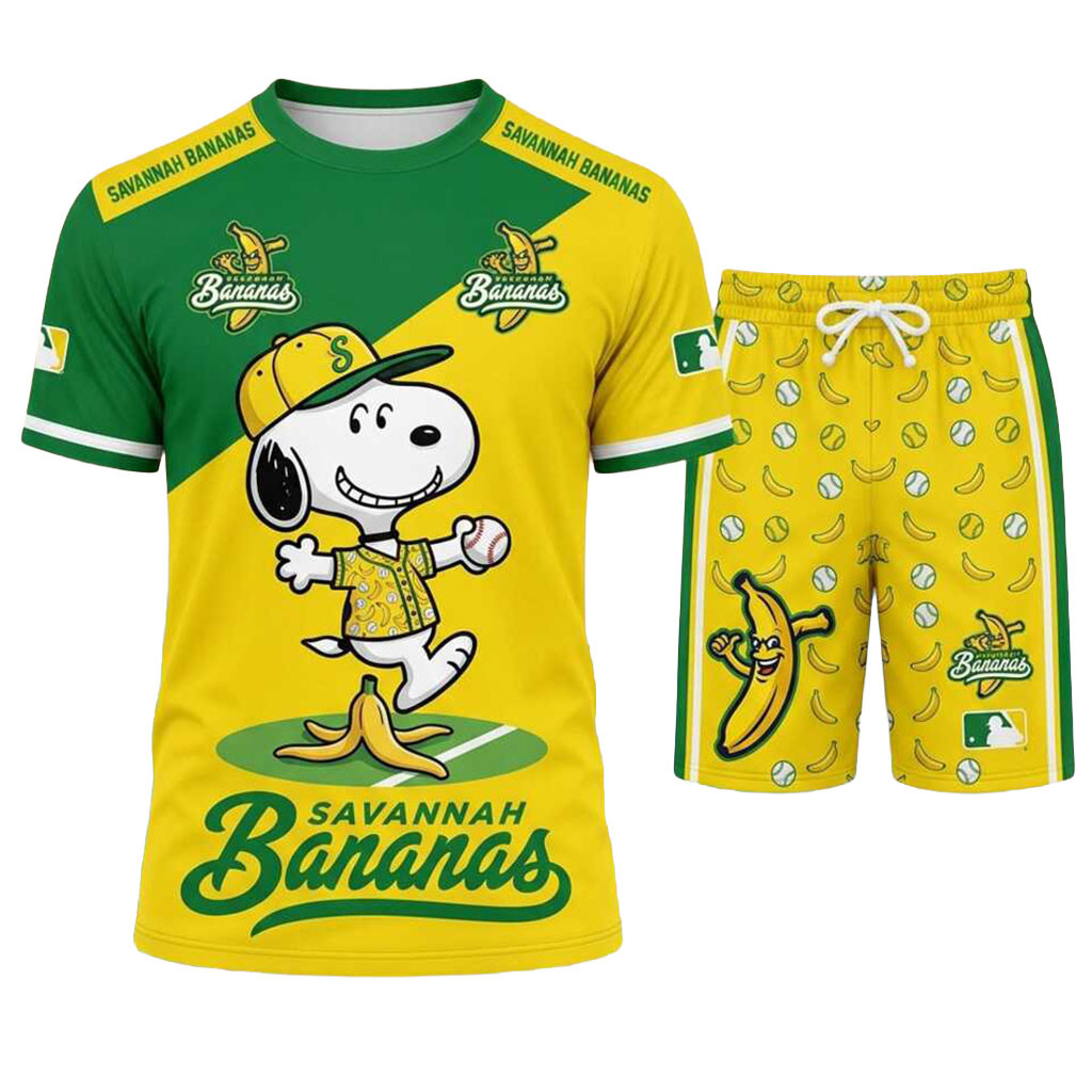 Savannah Bananas Snoopy Baseball Team Shirt And Shorts Set Savannah Bananas Merch Fan Apparel Savannah Bananas Snoopy Baseball Team Shirt And Shorts Set Savannah Bananas Merch Fan Apparel