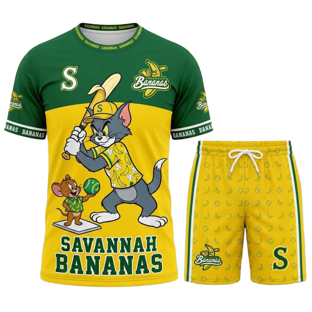 Savannah Bananas Tom And Jerry Shirt And Shorts Set Savannah Bananas Merch Baseball Fan Gear