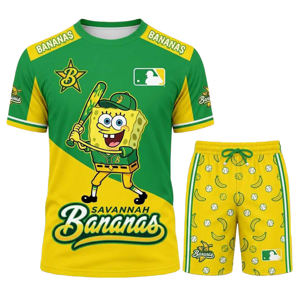 Savannah Bananas X Spongebob Shirt And Shorts Set Savannah Bananas Merch Gift For Baseball Fan