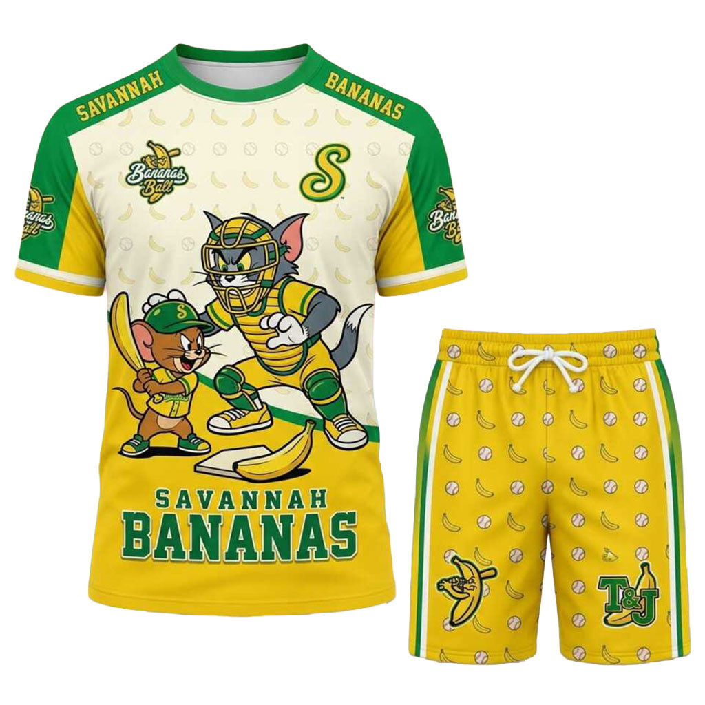 Savannah Bananas X Tom And Jerry Shirt And Shorts Set Savannah Bananas Merch Baseball Fan Gifts Savannah Bananas X Tom And Jerry Shirt And Shorts Set Savannah Bananas Merch Baseball Fan Gifts
