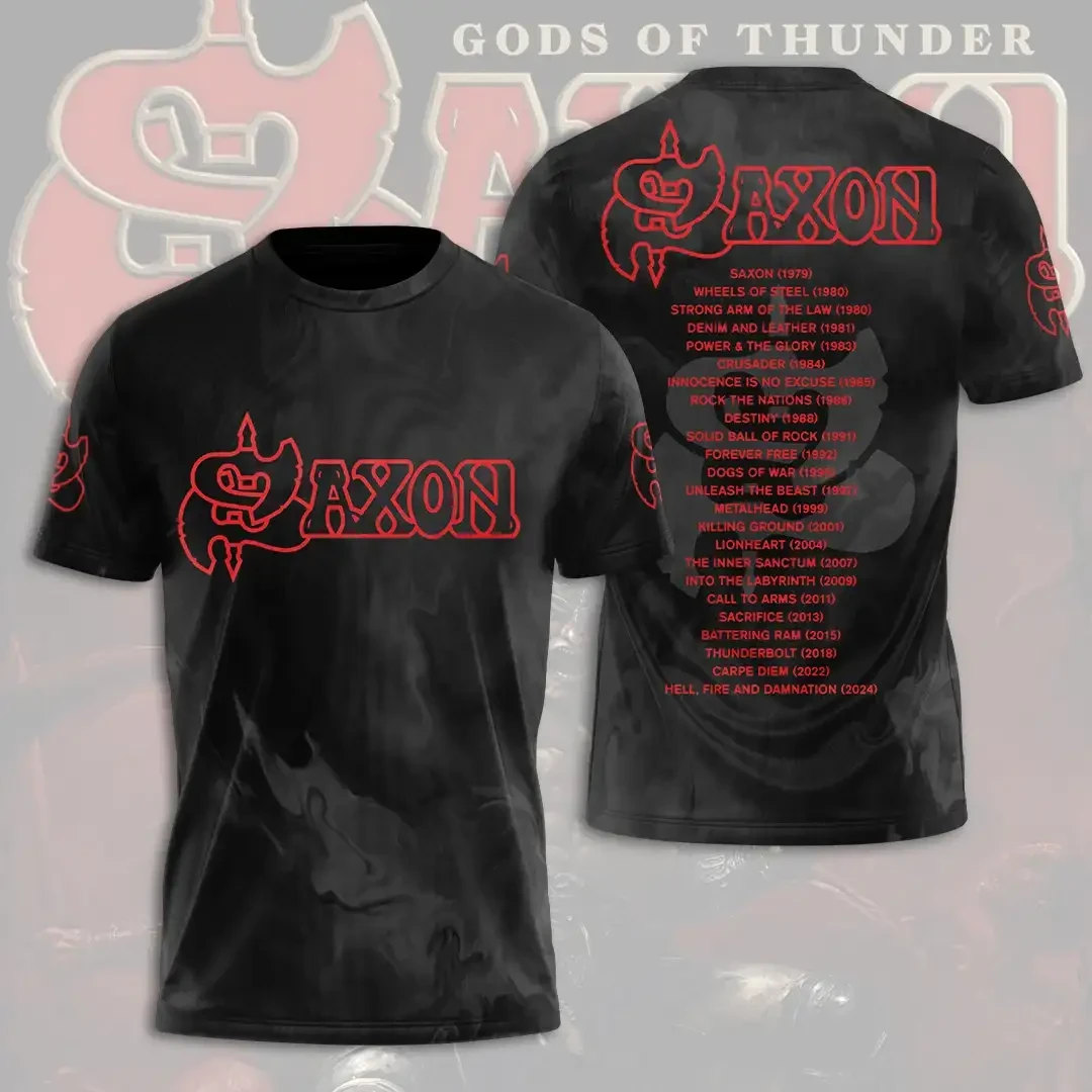 Saxon Merch Gods Of Thunder Albums T-Shirt British Heavy Metal Discography Graphic Tee Saxon Merch Gods Of Thunder Albums T-Shirt British Heavy Metal Discography Graphic Tee