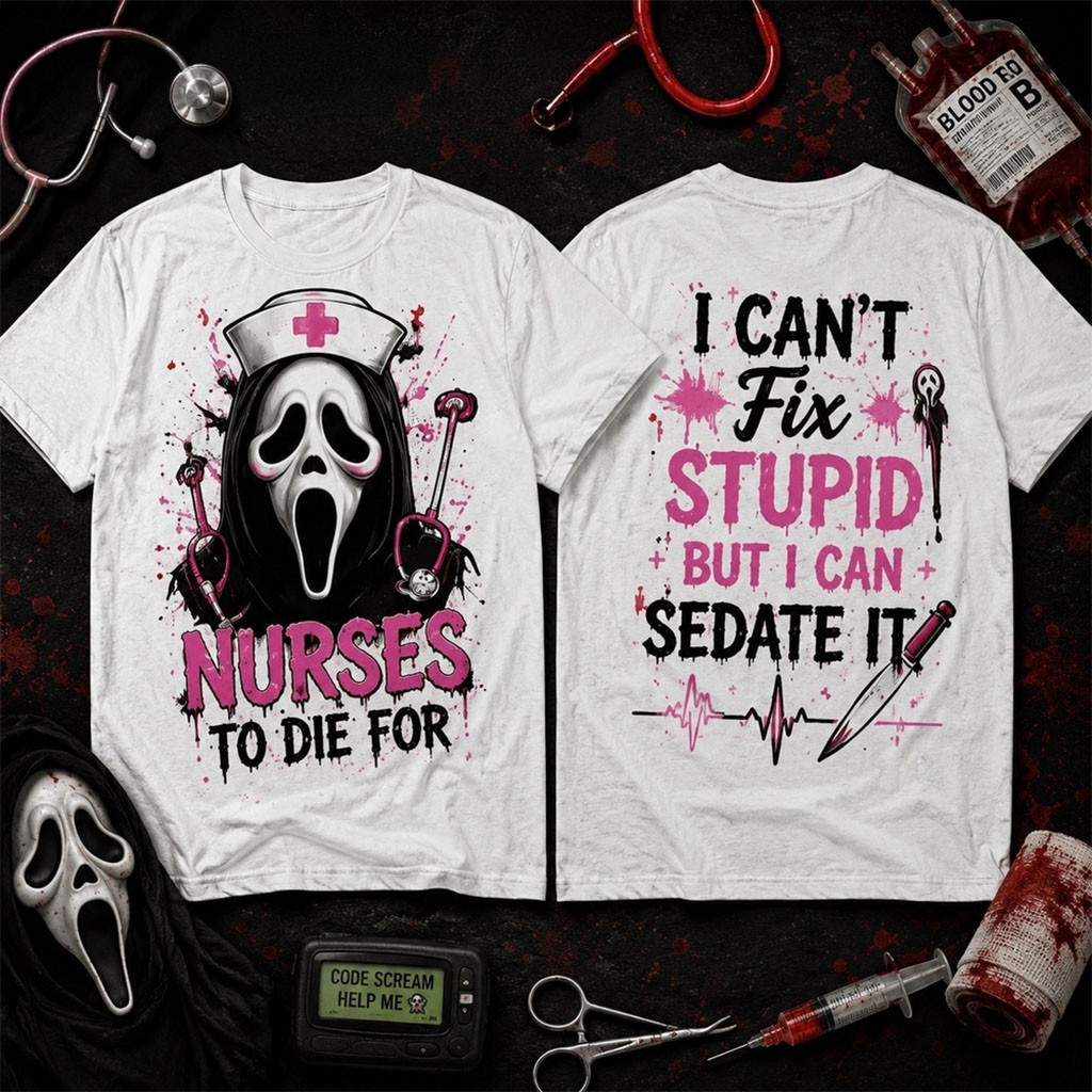 Scrubs And Screams Nurses To Die For T-Shirt Ghostface Shirt Halloween Gift For Horror Fans Scrubs And Screams Nurses To Die For T-Shirt Ghostface Shirt Halloween Gift For Horror Fans