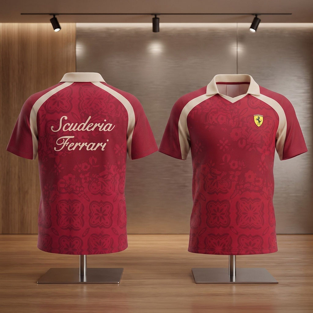 Scuderia Ferrari F1 Vintage Style V-Neck Polo Jersey Scuderia Ferrari Merch Gifts For Racing Fan