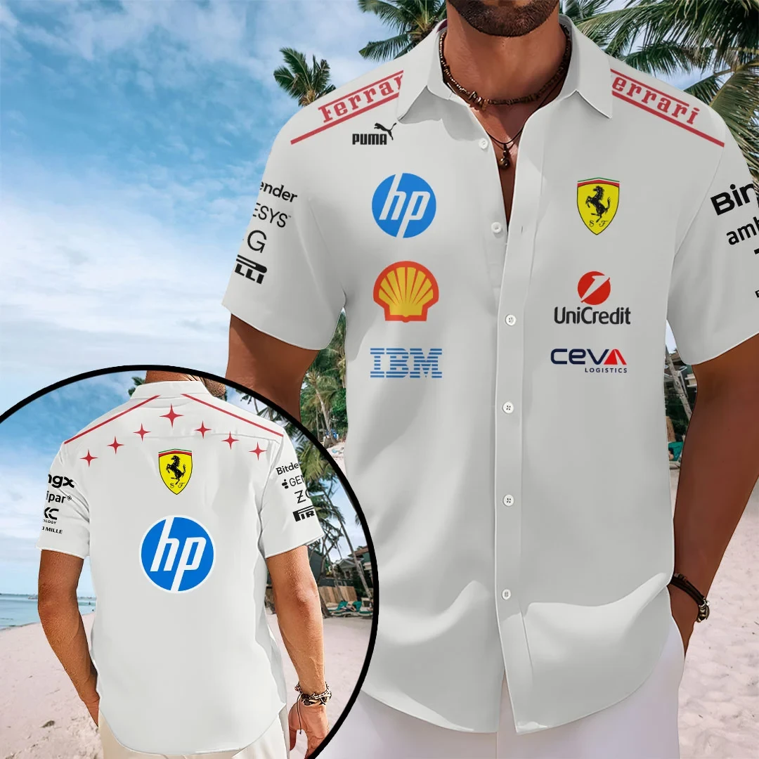 Scuderia Ferrari Monza Grand Prix 2026 Hawaiian Shirt Scuderia Ferrari Merch White F1 Gear