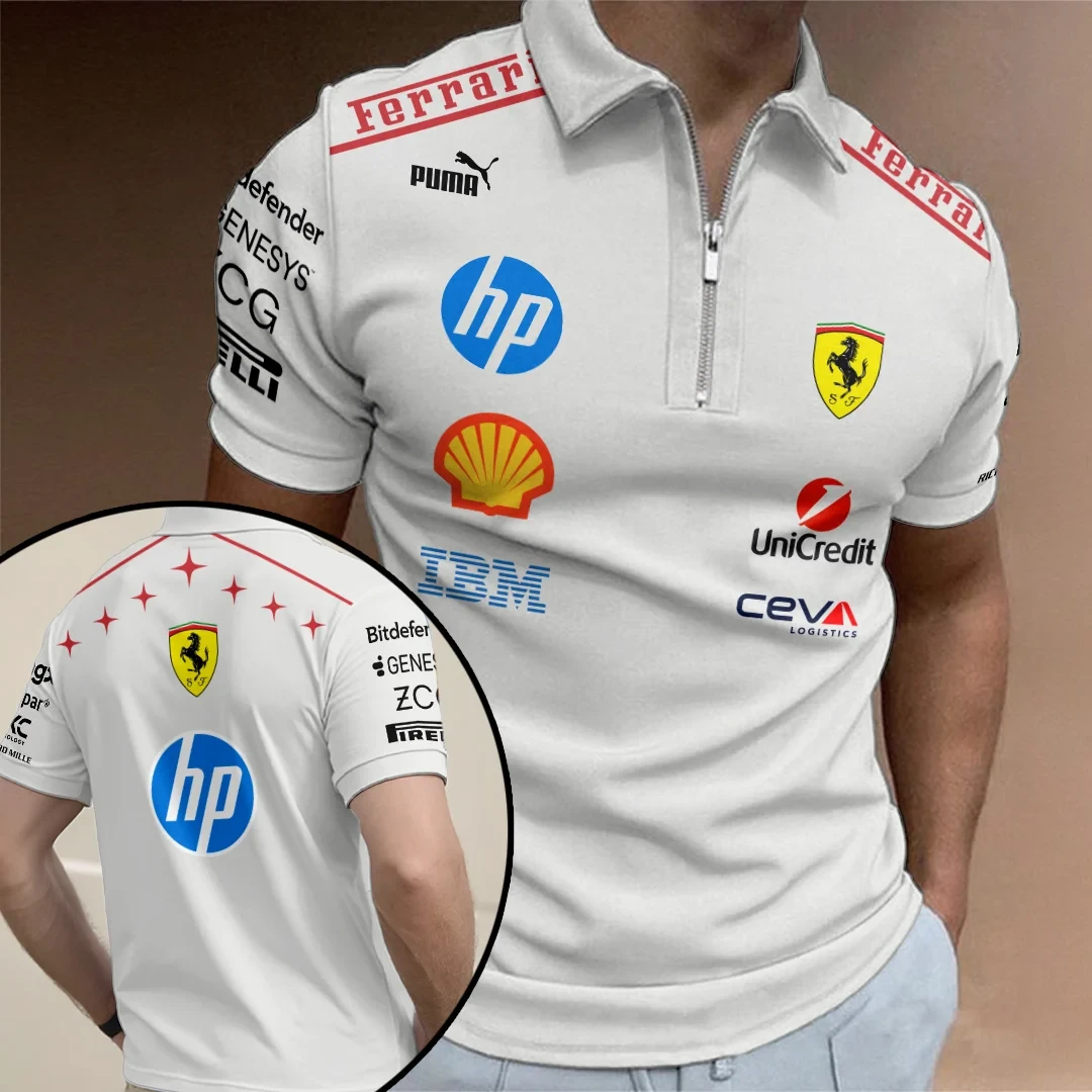 Scuderia Ferrari Monza Grand Prix 2026 Zip Polo Shirt Scuderia Ferrari Merch White F1 Clothing