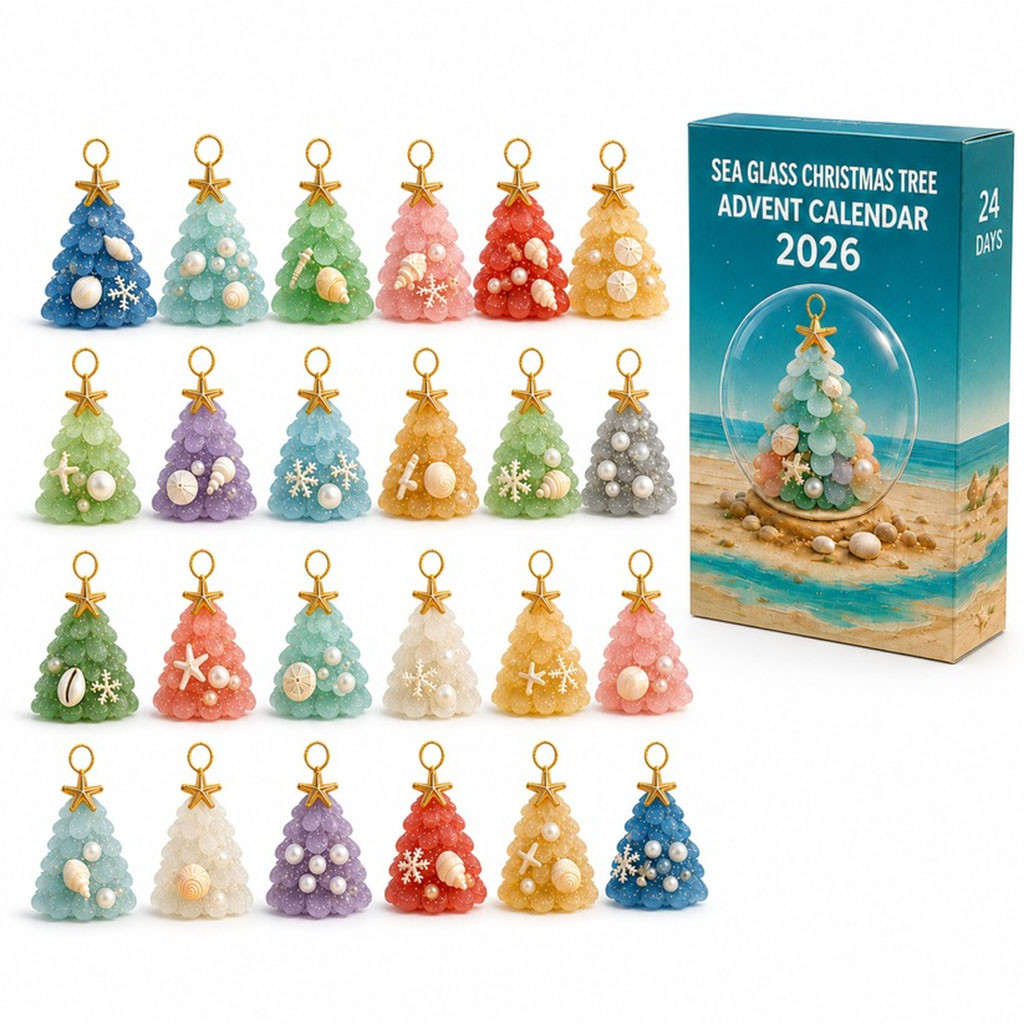 Sea Glass Christmas Tree Ornament Advent Calendar 2026 24 Days Coastal Holiday Countdown Gift