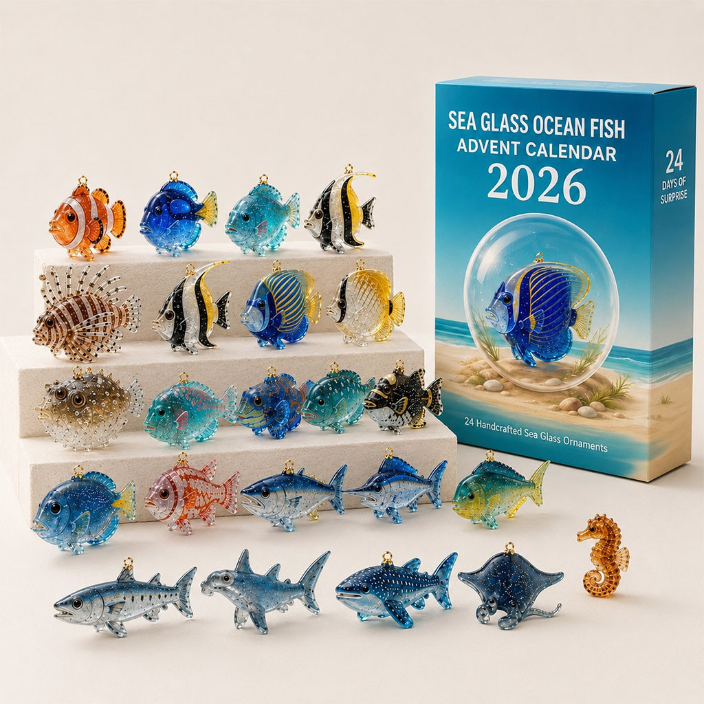 Sea Glass Ocean Fish Advent Calendar 2026 24 Days Christmas Mystery Ornaments Coastal Holiday Gift