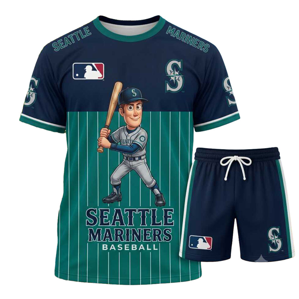 Seattle Mariners Cartoon Character Baseball Shirt And Shorts Seattle Mariners Merch Fan Apparel