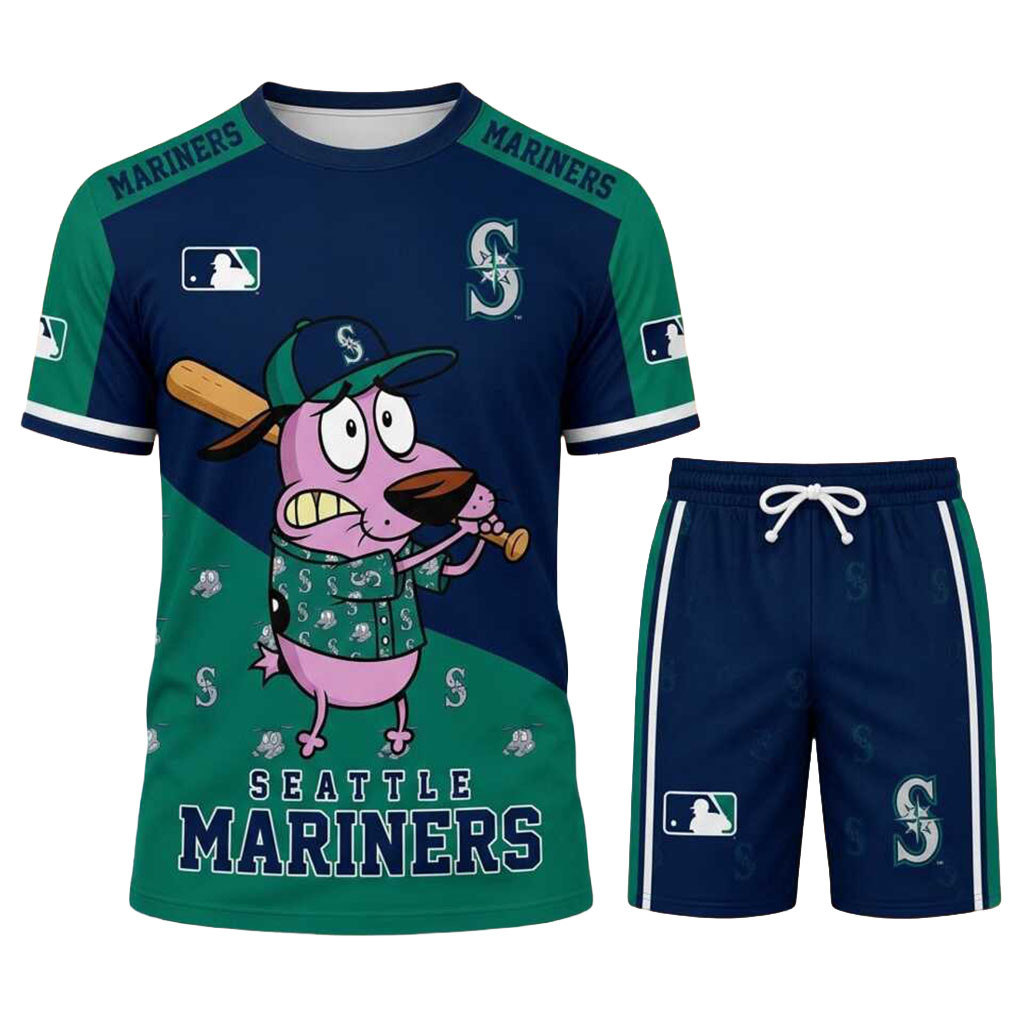 Seattle Mariners Courage The Cowardly Dog Shirt And Shorts Set Seattle Mariners Merch Fan Gifts Seattle Mariners Courage The Cowardly Dog Shirt And Shorts Set Seattle Mariners Merch Fan Gifts