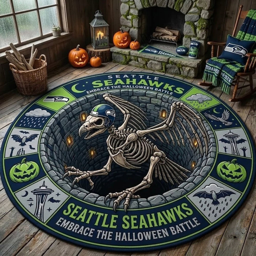 Seattle Seahawks 2026 Monster Halloween Quilted Round Mat Seattle Seahawks Merch Living Decor