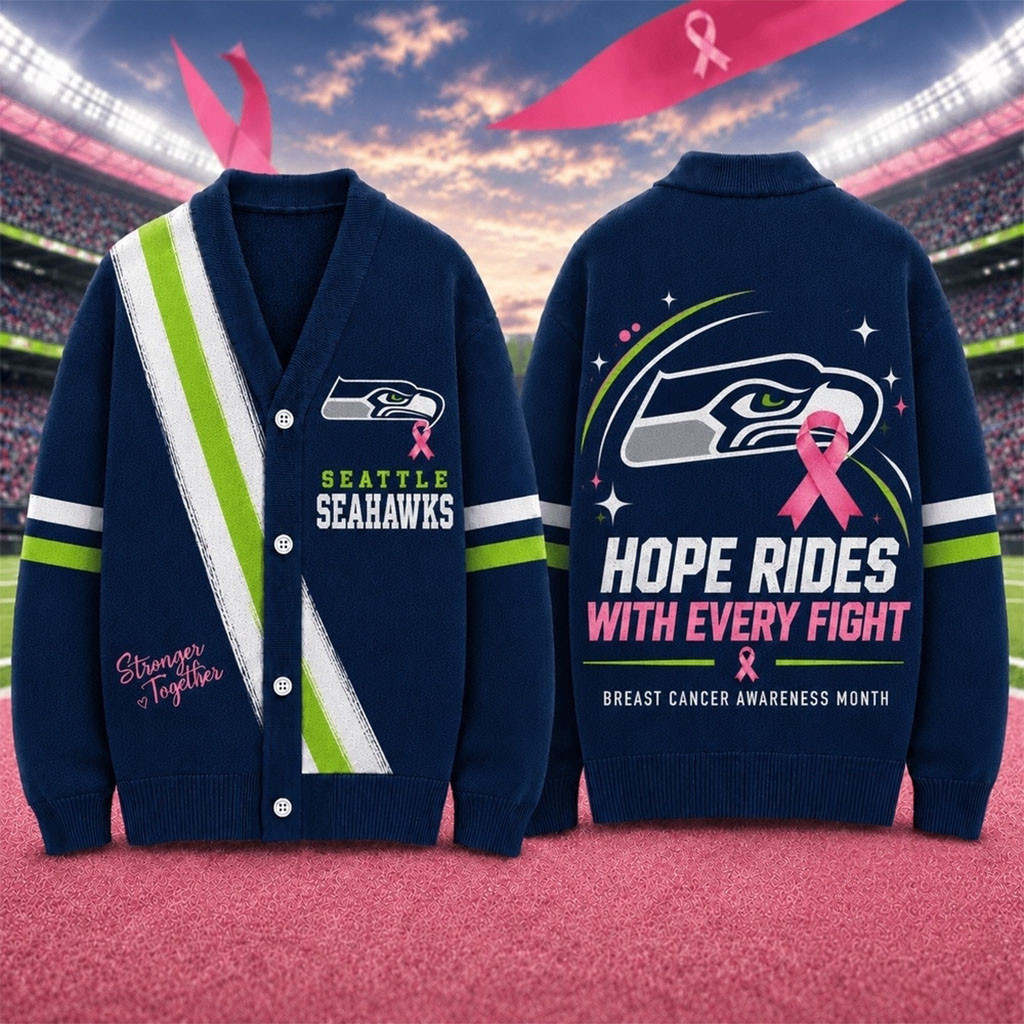 Seattle Seahawks Breast Cancer Hope Rides With Every Fight Cardigan Seahawks Merch Fan Gifts Seattle Seahawks Breast Cancer Hope Rides With Every Fight Cardigan Seahawks Merch Fan Gifts