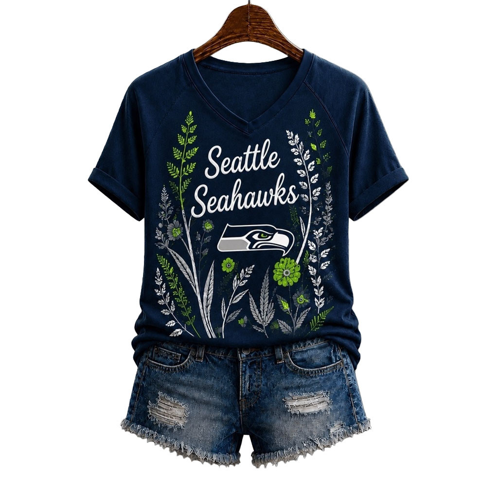 Seattle Seahawks Floral Garden V-Neck T-Shirt Seahawks Merch Football Fan Gift Ideas Seattle Seahawks Floral Garden V-Neck T-Shirt Seahawks Merch Football Fan Gift Ideas