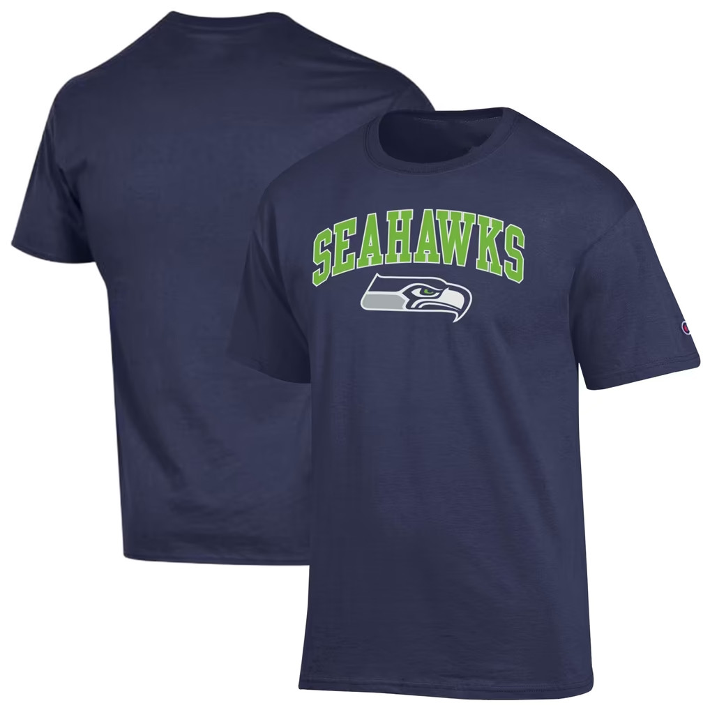 Seattle Seahawks Merch 2026 Champion College Seattle Seahawks Arch Over Logo T-Shirt Navy