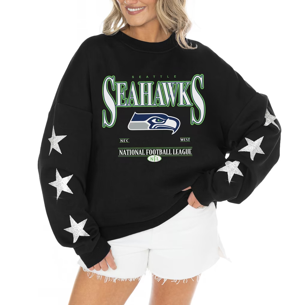 Seattle Seahawks Merch 2026 Gameday Couture Seahawks Star Sleeve Settle The Score Sweatshirt Seattle Seahawks Merch 2026 Gameday Couture Seahawks Star Sleeve Settle The Score Sweatshirt