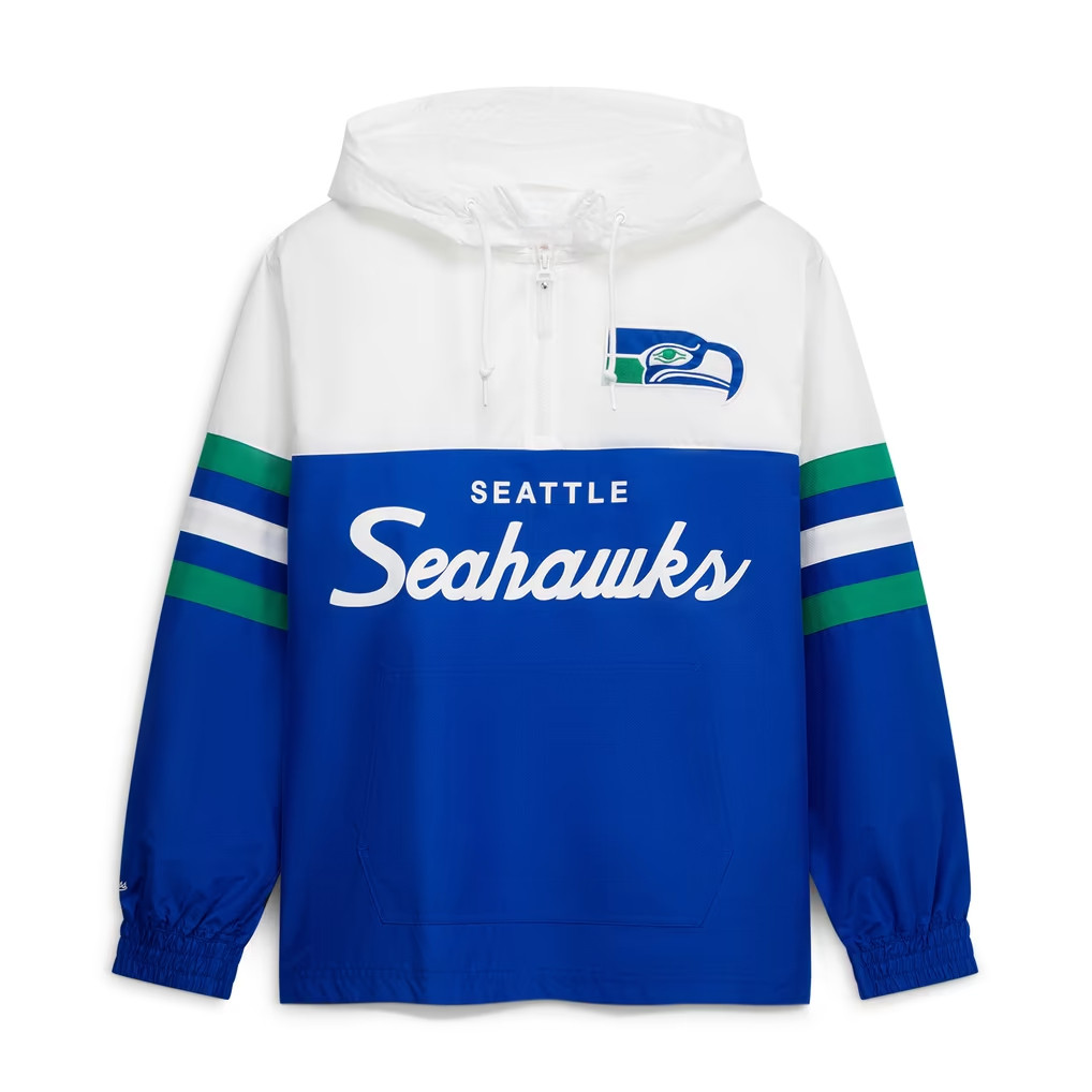 Seattle Seahawks Merch 2026 Mitchell And Ness Seahawks Head Coach Quarter Zip Windbreaker Jacket