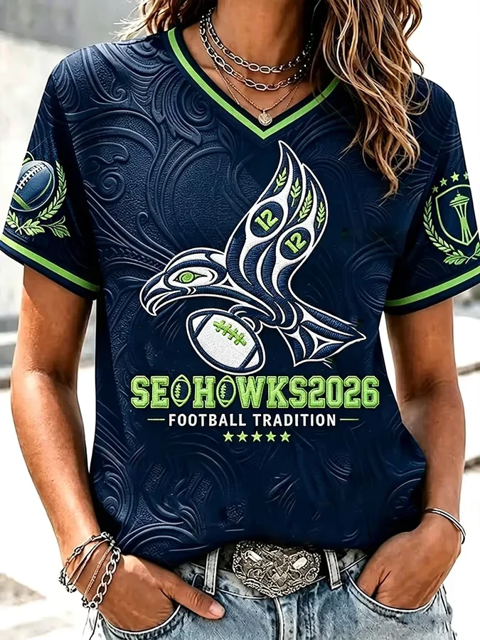 Seattle Seahawks Merch 2026 Seattle Football V-Neck Shirt For Women Game Day Gifts For Fan Seattle Seahawks Merch 2026 Seattle Football V-Neck Shirt For Women Game Day Gifts For Fan