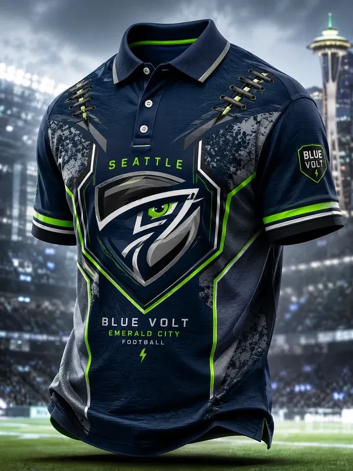 Seattle Seahawks Merch Blue Volt Emerald City Seattle Football Polo Shirt Game Day Apparel Men