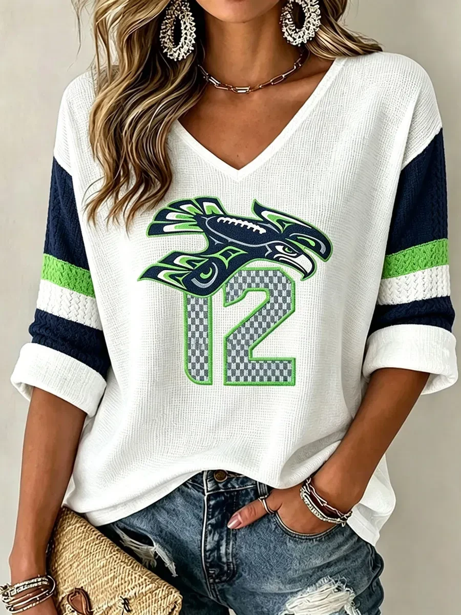 Seattle Seahawks Merch Eagle Art #12 Seattle Football Crop Sleeve V-Neck Shirt Game Day Gear Seattle Seahawks Merch Eagle Art #12 Seattle Football Crop Sleeve V-Neck Shirt Game Day Gear