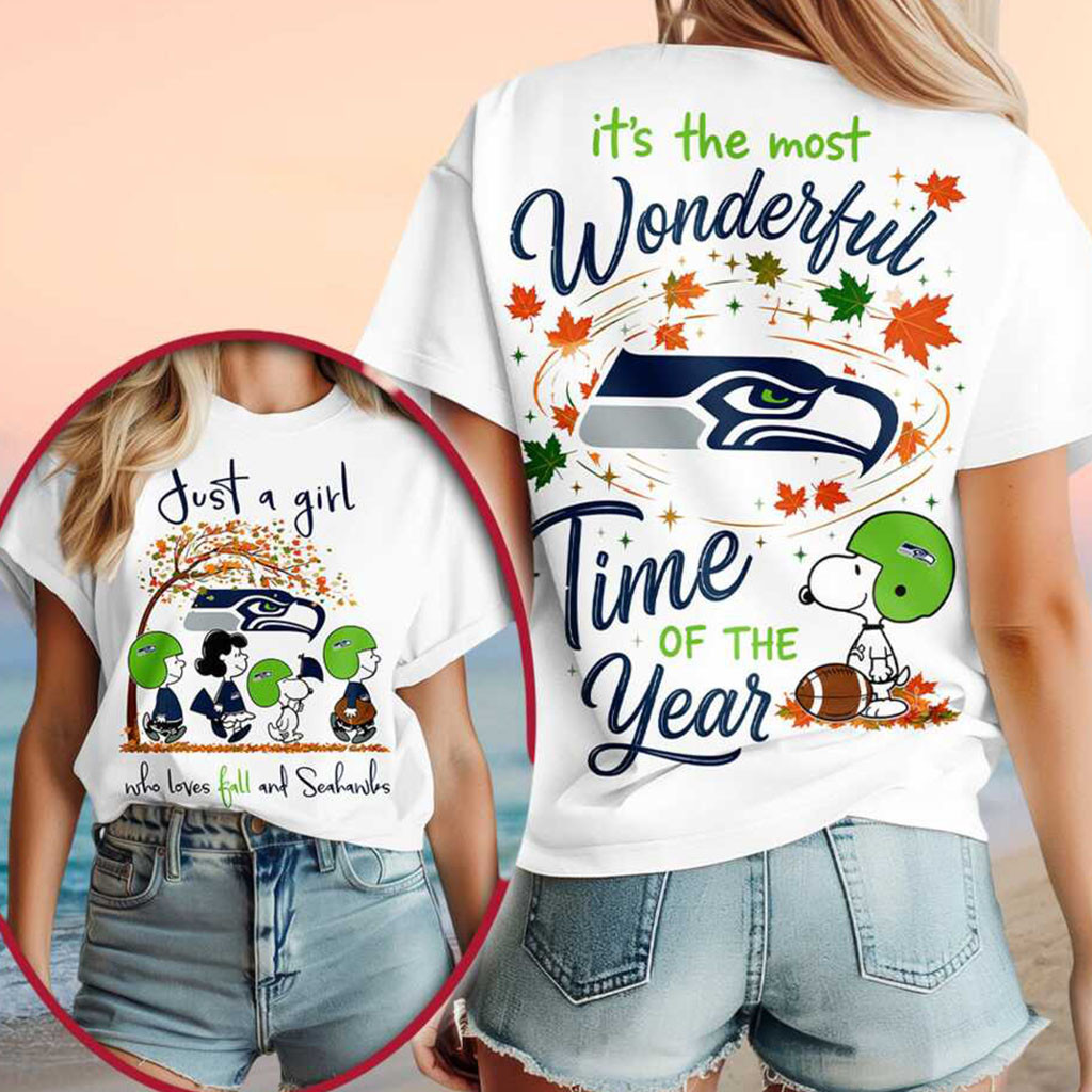 Seattle Seahawks X Snoopy Merch Fall Leaf Shirt It's The Most Wonderful Time Of The Year Tees Seattle Seahawks X Snoopy Merch Fall Leaf Shirt It's The Most Wonderful Time Of The Year Tees
