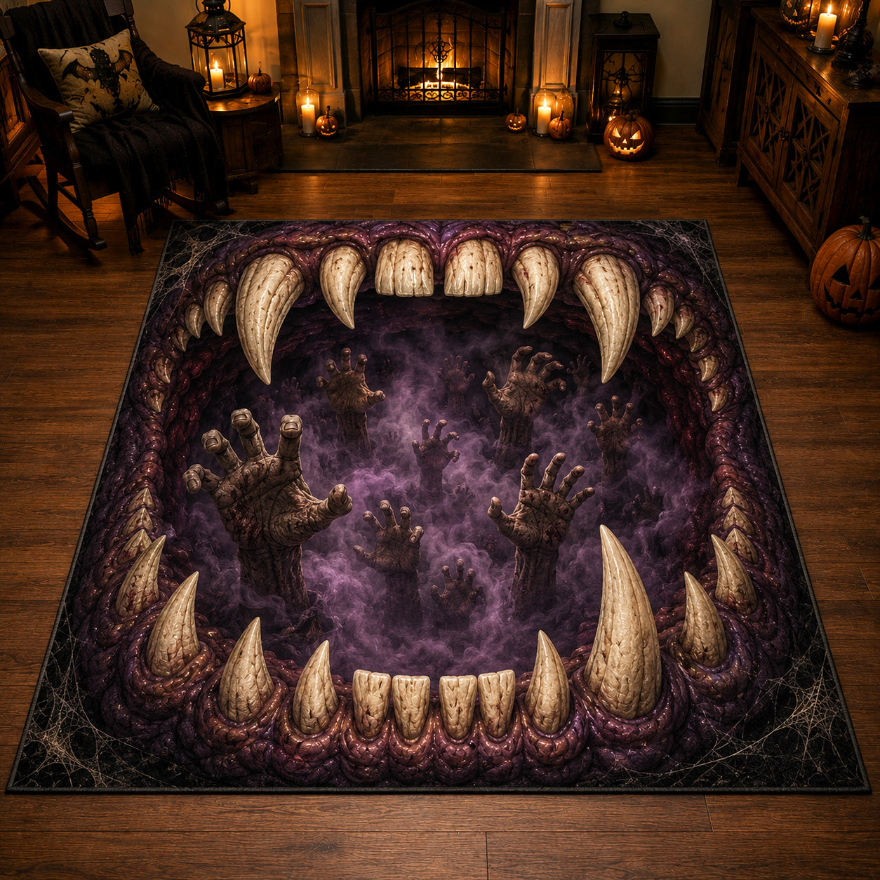 Shadow Maw Area Rug Horror Themed Rugs Family Halloween Gifts