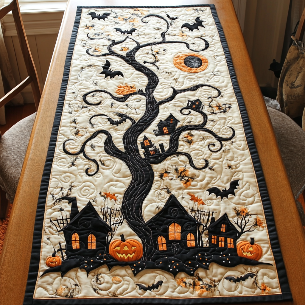 Shadowed Night Quilted Table Runner Dining Decor Spooky Gifts For Her