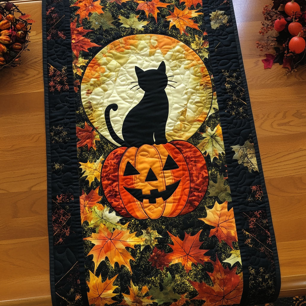 Shadowy Spirits Quilted Table Runner Decor Table Halloween Black Cat Presents