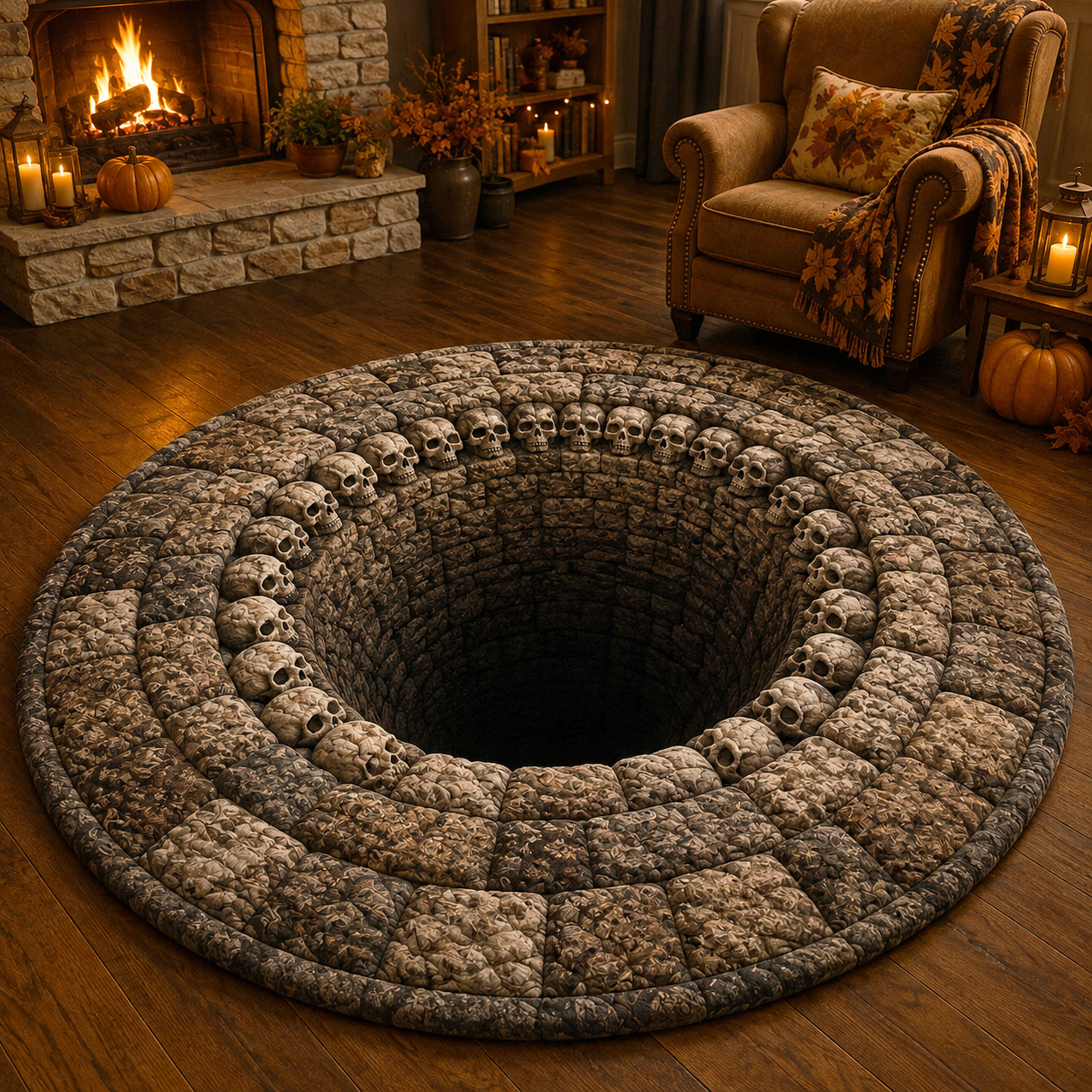 Silent Abyss Quilted Round Mat Round Carpet Rugs Awesome Halloween Gifts