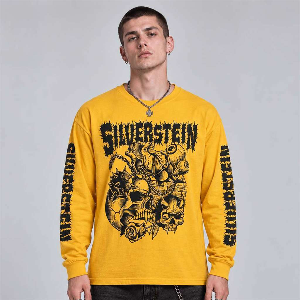 Silverstein Camp Screamo 2026 Tour Skull Yellow Long Sleeve T-Shirt Silverstein Merch Gifts