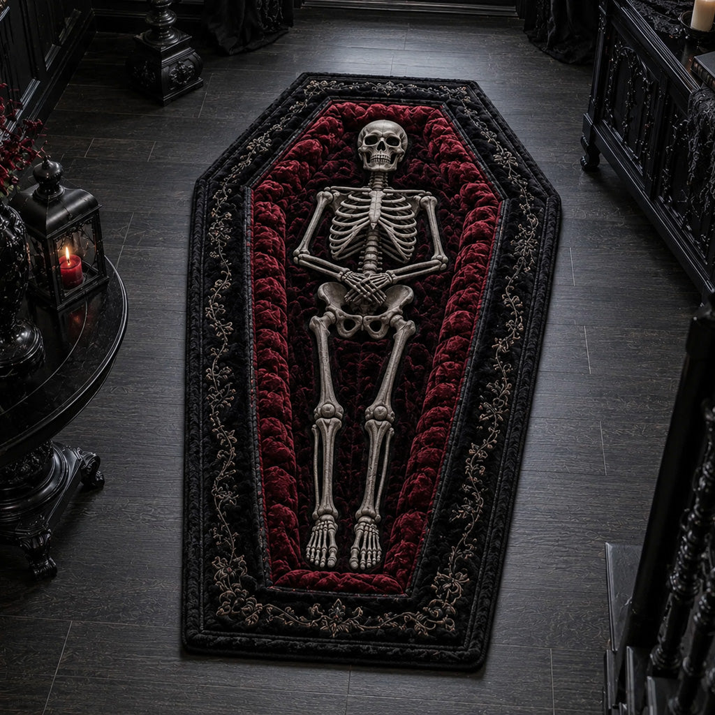 Skeletal Coffin Crypt Custom Shape Area Rug Scary Area Rugs Spooky Gifts