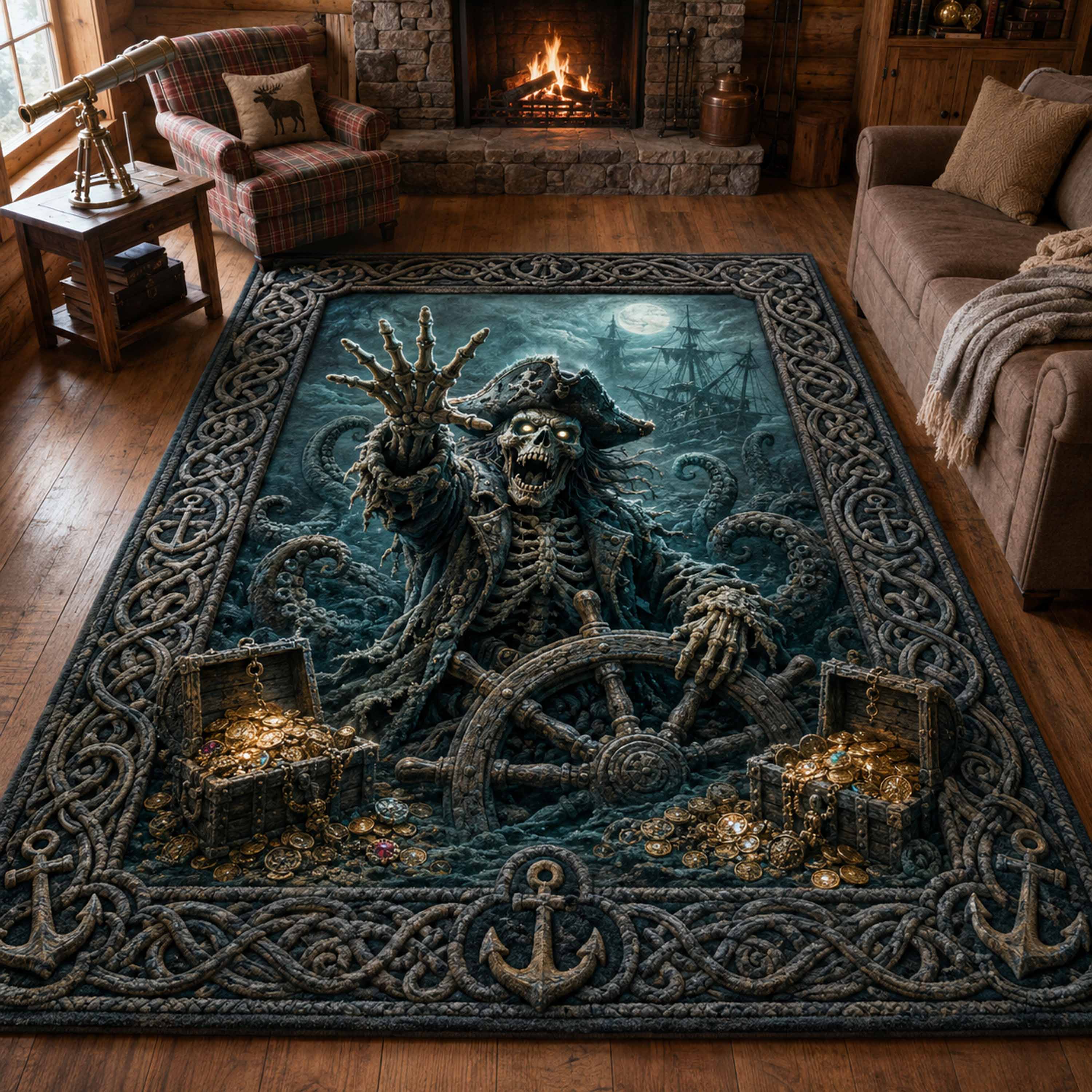 Skeleton Captain Area Rug Halloween Inside Decor Halloween Gifts For Teens
