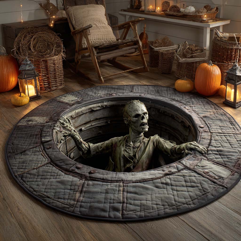 Skeleton Rising Quilted Round Mat Small Round Carpets Good Halloween Gifts
