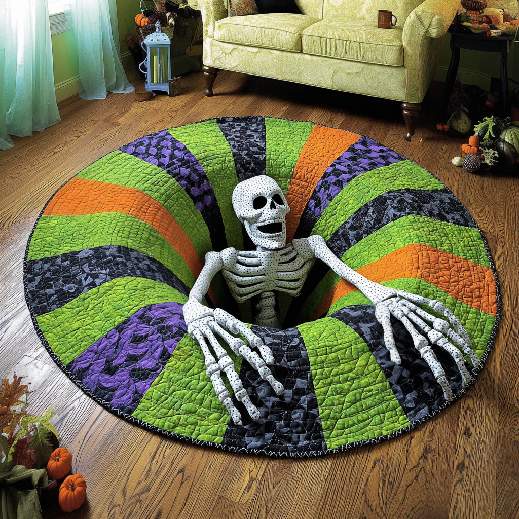 Skeleton Snare Quilted Round Mat Round Carpet Rugs Halloween Themed Presents