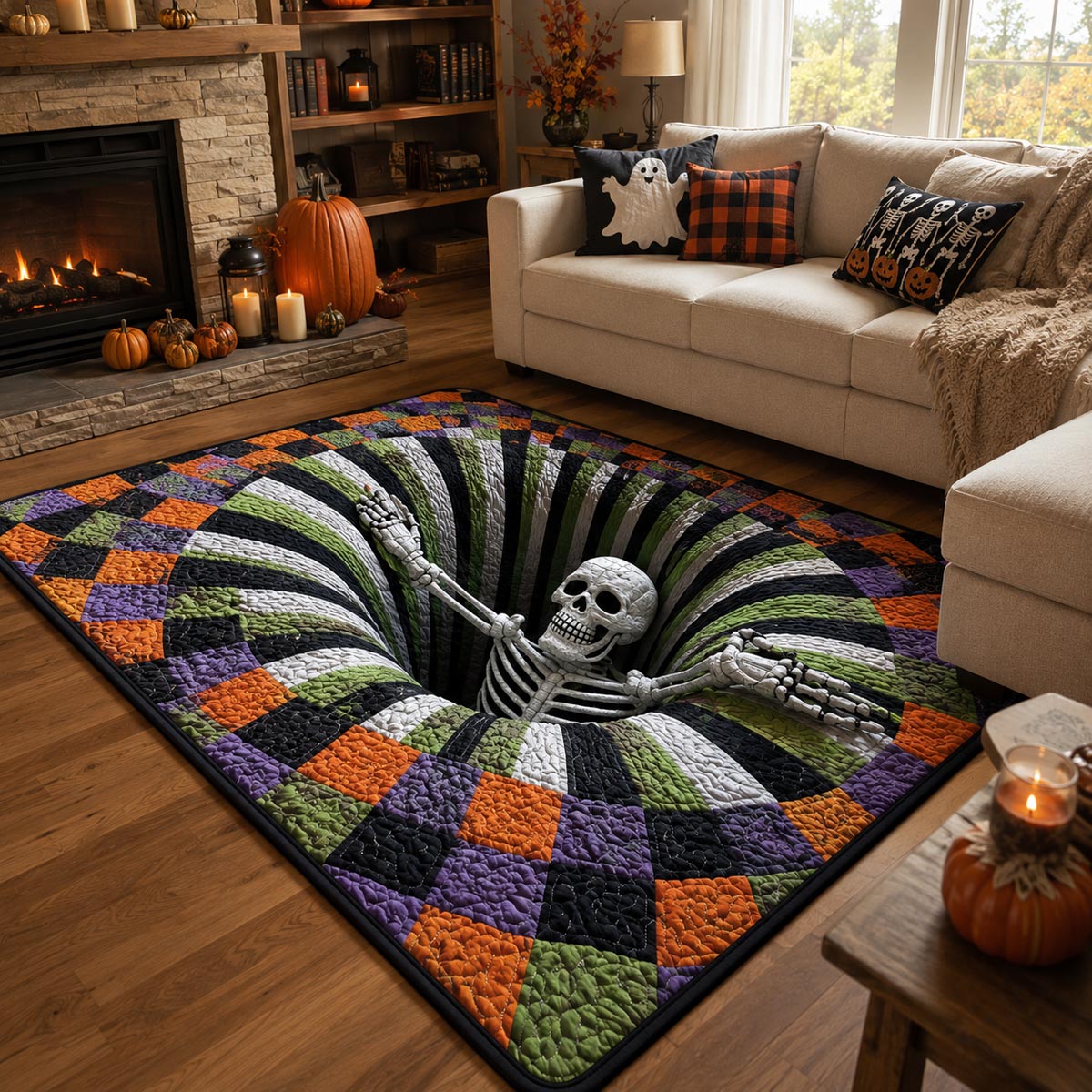 Skeleton Vortex Area Rug Living Room Carpet Good Gifts For Halloween