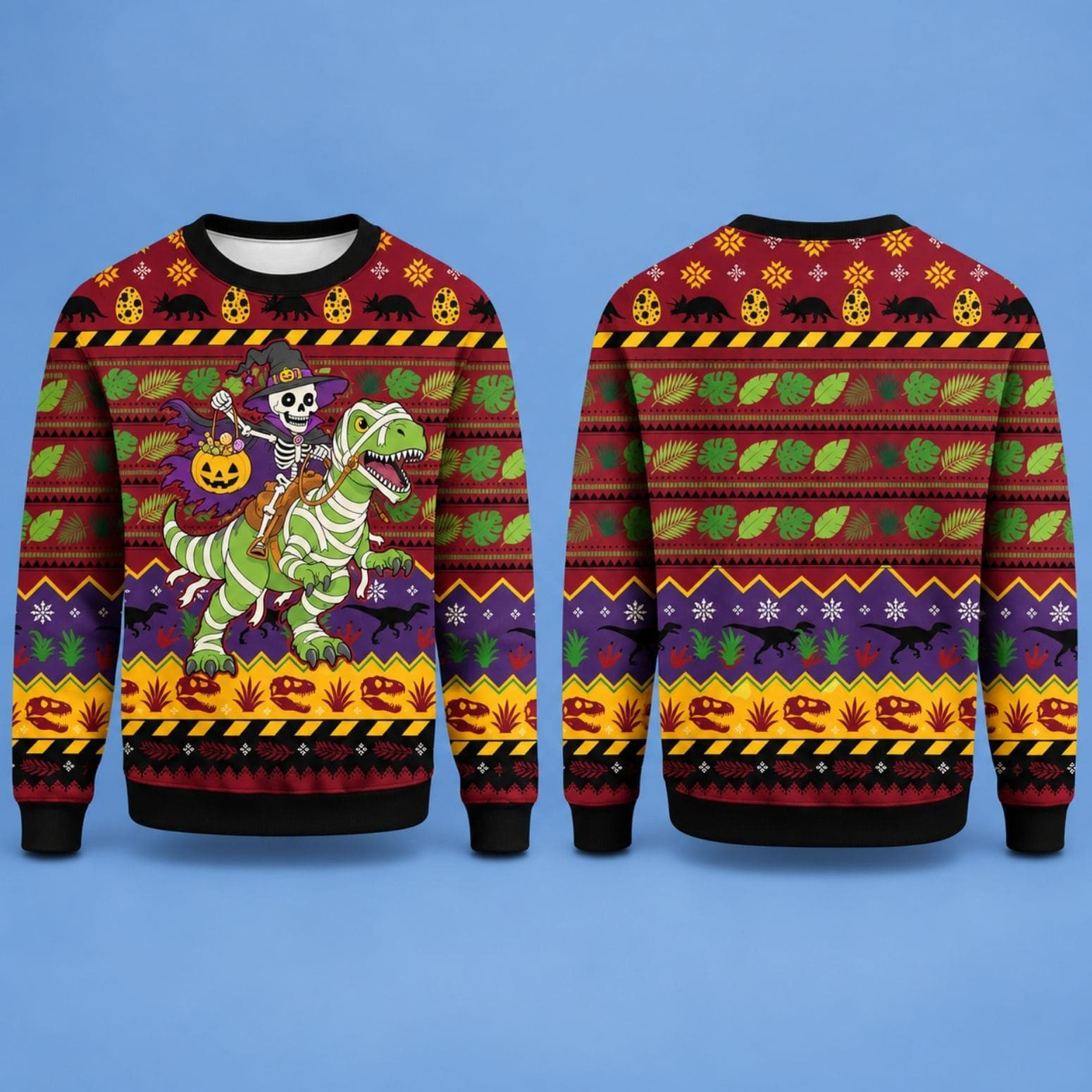 Skeleton Witch T-Rex Ugly Christmas Sweater Funny Xmas Apparel Gifts For Friends Skeleton Witch T-Rex Ugly Christmas Sweater Funny Xmas Apparel Gifts For Friends