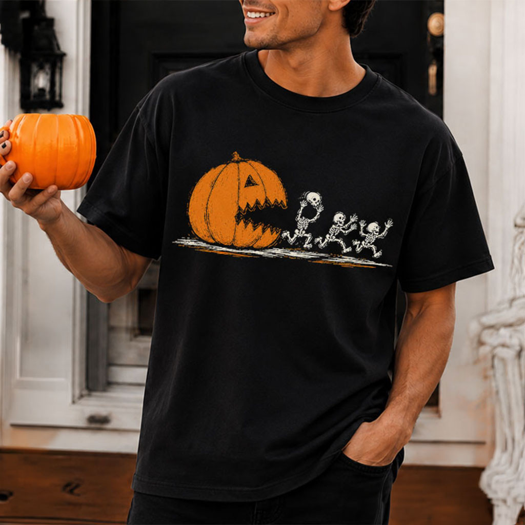 Skeletons Running From Pumpkin T-Shirt Funny Halloween Shirt Gift For Brothers