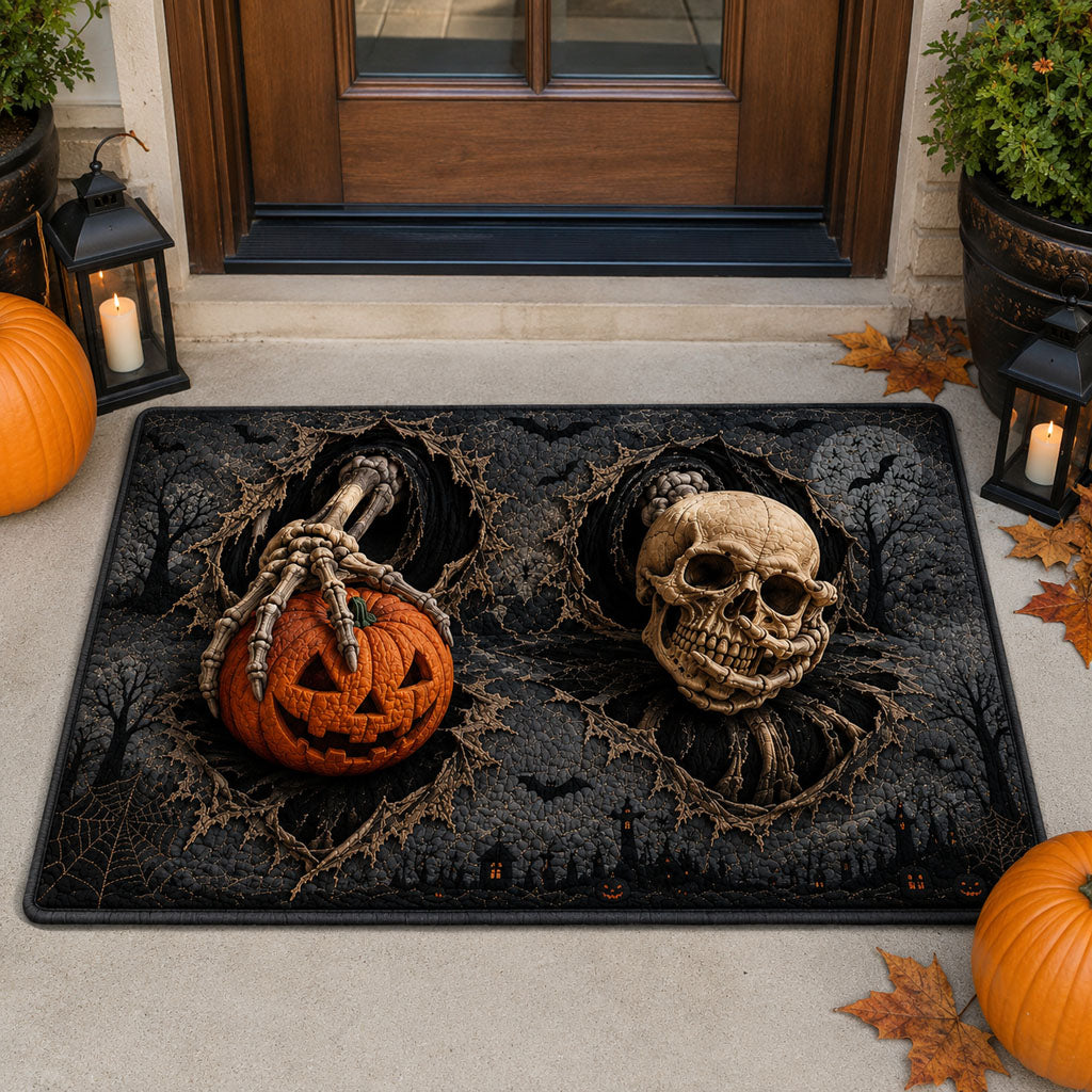 Skull Harvest Welcome Doormat Pumpkin Halloween Welcome Mat Good Gifts For Halloween