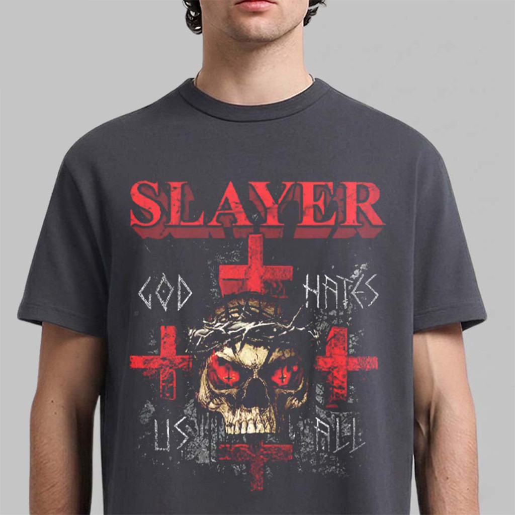 Slayer God Hates Us All 25th Anniversary Cross and Skull T-Shirt Slayer Merch Band Fan Gifts