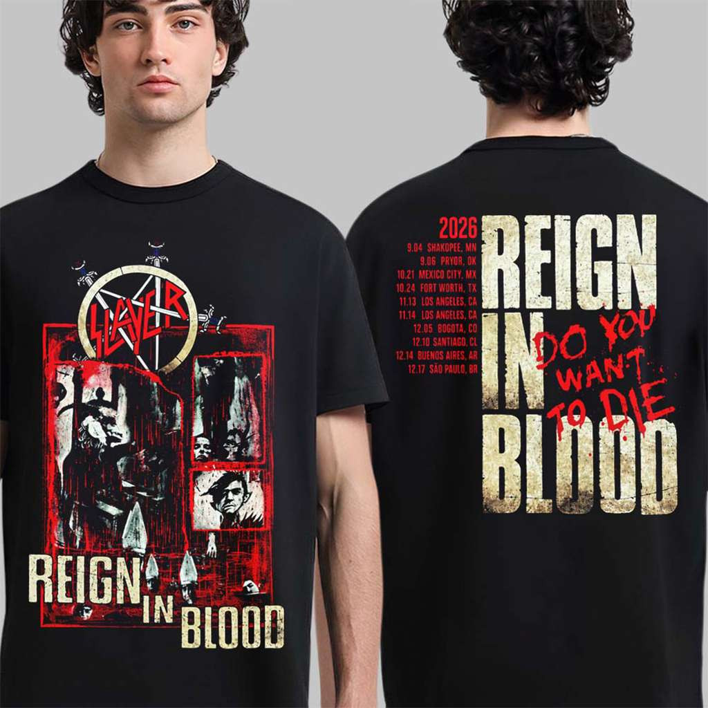 Slayer Reign in Blood 40th Anniversary Tour 2026 Album Cover Main Art T-Shirt Slayer Merch