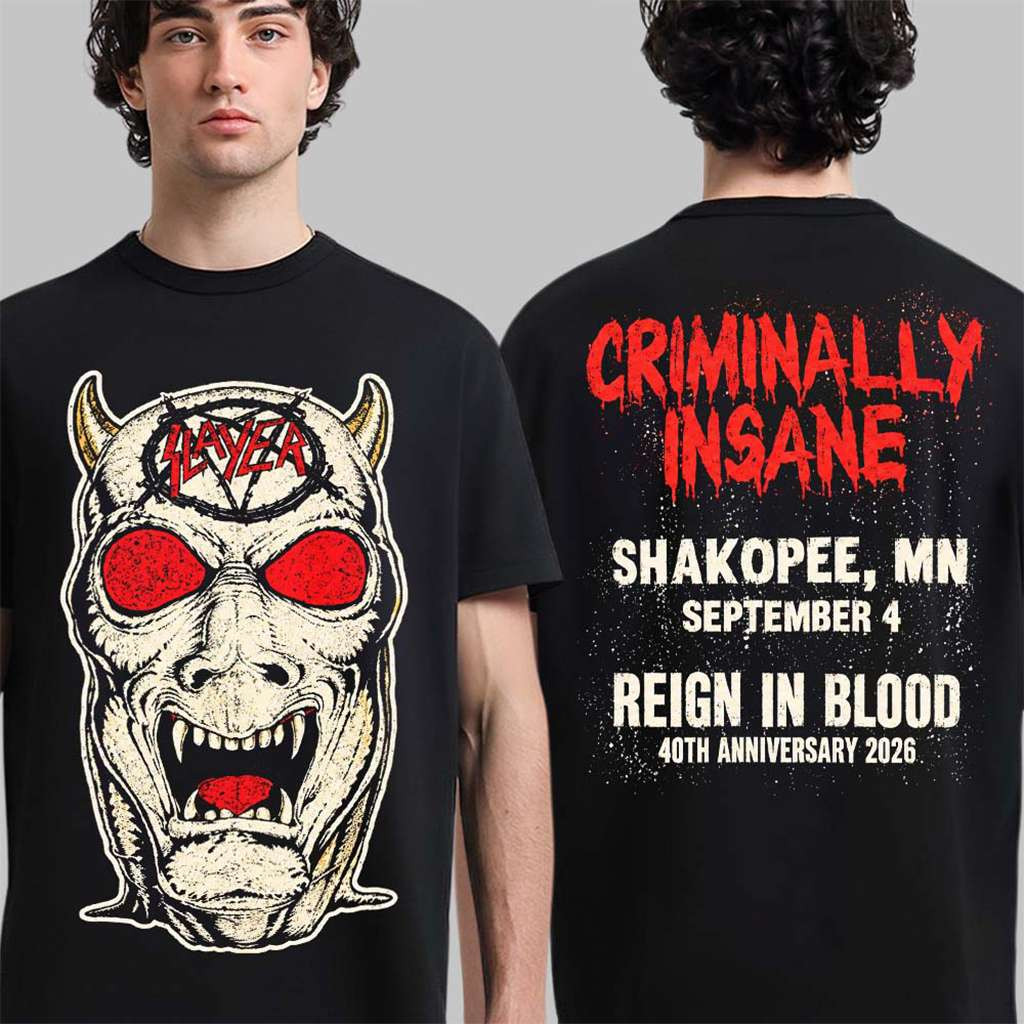 Slayer Shakopee MN 2026 Reign In Blood 40th Anniversary Tour T-Shirt Slayer Merch Fans Gifts