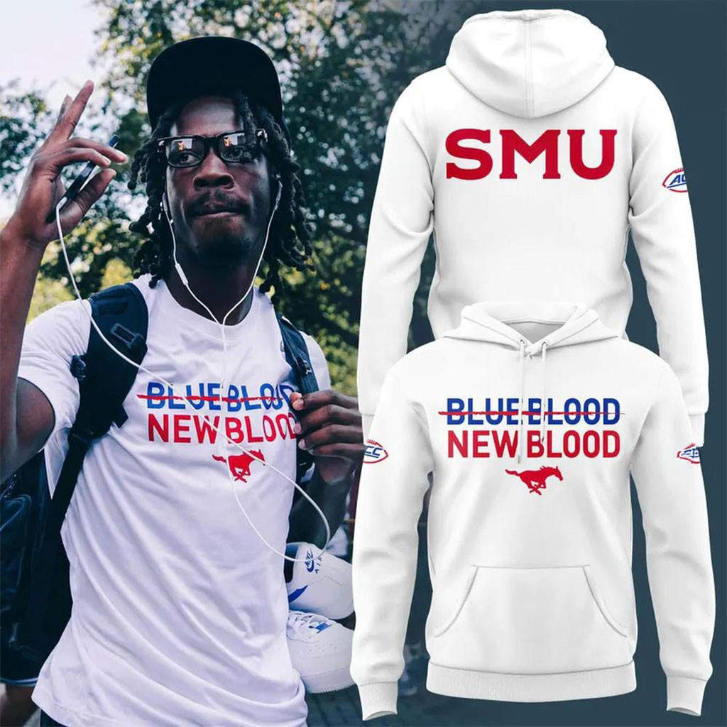 SMU Mustangs Football Blue Blood New Blood 2026 Hoodie SMU Mustangs Merch Football Themed Gifts SMU Mustangs Football Blue Blood New Blood 2026 Hoodie SMU Mustangs Merch Football Themed Gifts