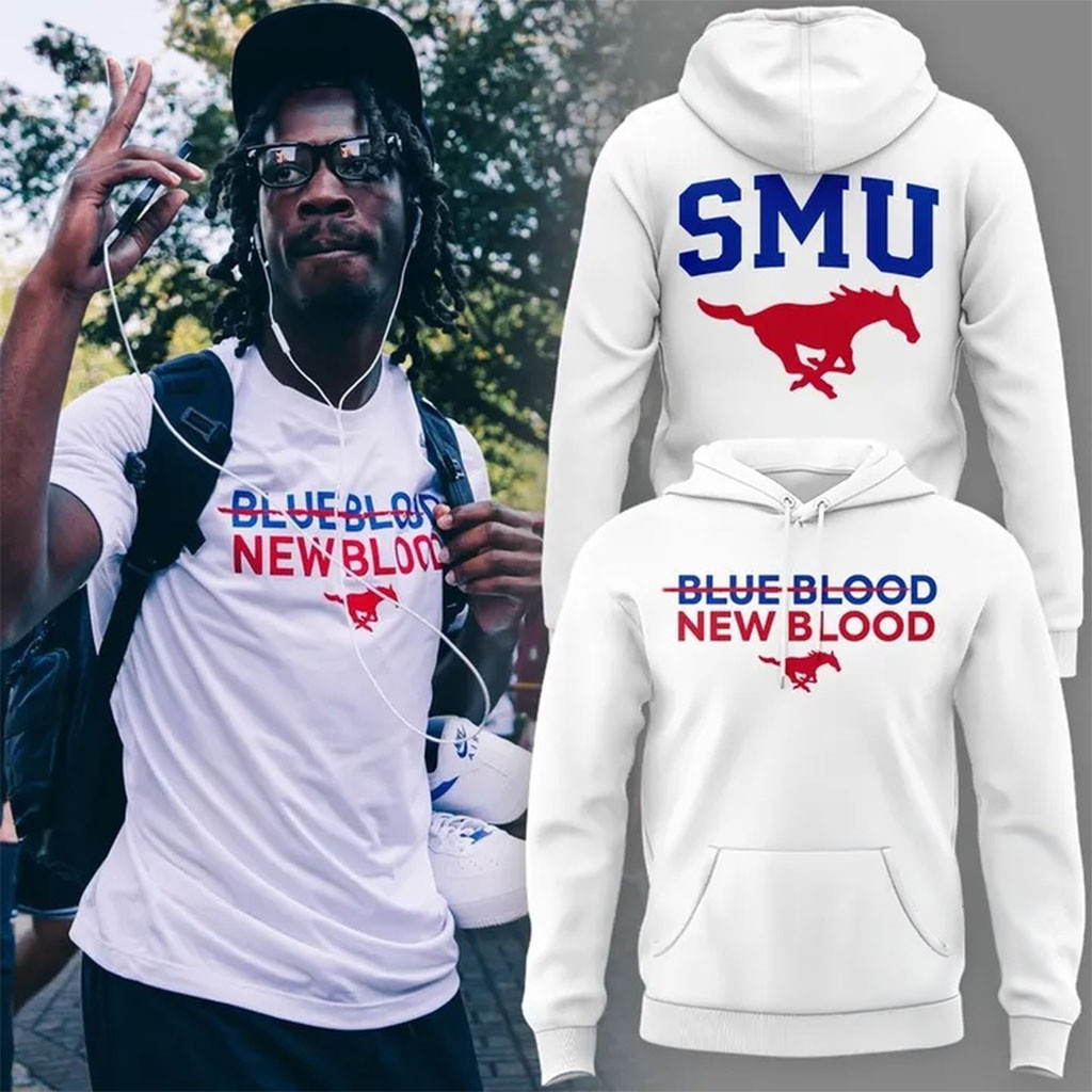 SMU Mustangs Football Blue Blood New Blood 2026 Hoodie SMU Mustangs Merch Gifts For Fan