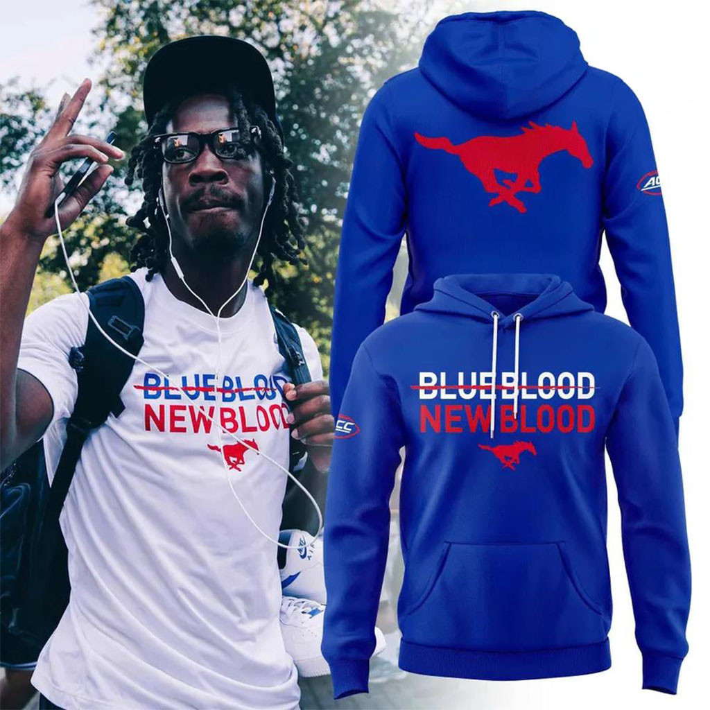 SMU Mustangs Football Blue Blood New Blood 2026 Hoodie SMU Mustangs Merchandise Royal