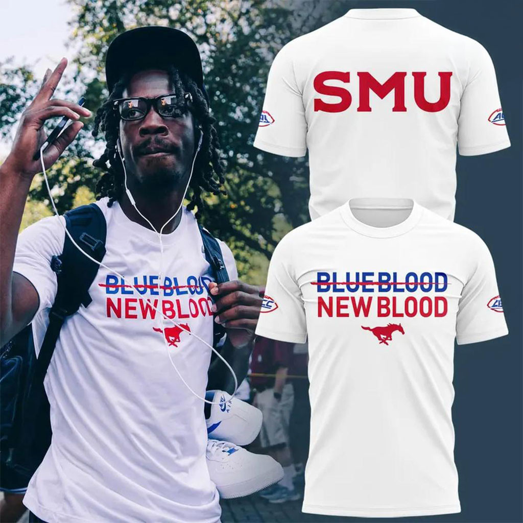 SMU Mustangs Football Blue Blood New Blood 2026 Shirt SMU Mustangs Merch Football Fan Gift Ideas