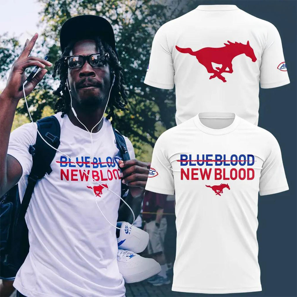 SMU Mustangs Football Blue Blood New Blood 2026 Shirt SMU Mustangs Merch Gifts For Brother