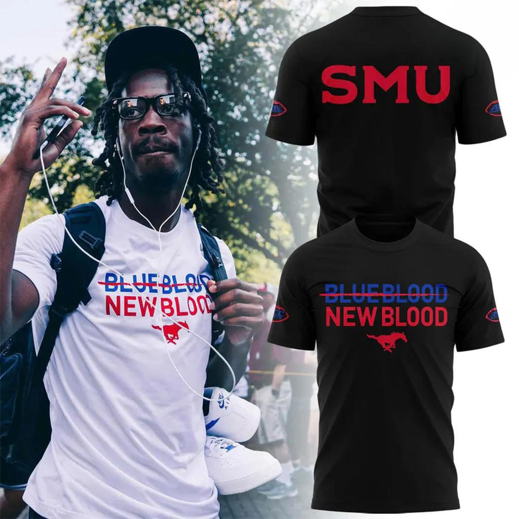 SMU Mustangs Football Blue Blood New Blood Graphic T-Shirt SMU Mustangs Merch Fan Gear