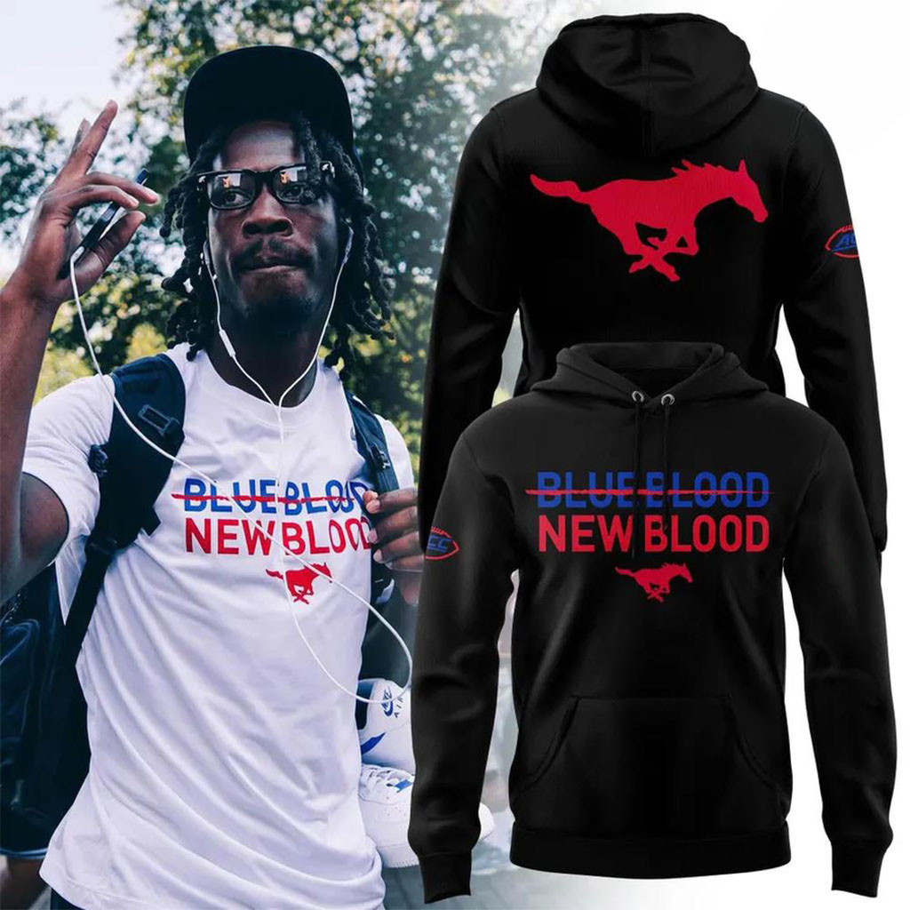 SMU Mustangs Football Blue Blood New Blood Hoodie SMU Mustangs Merch Football Fan Gifts SMU Mustangs Football Blue Blood New Blood Hoodie SMU Mustangs Merch Football Fan Gifts