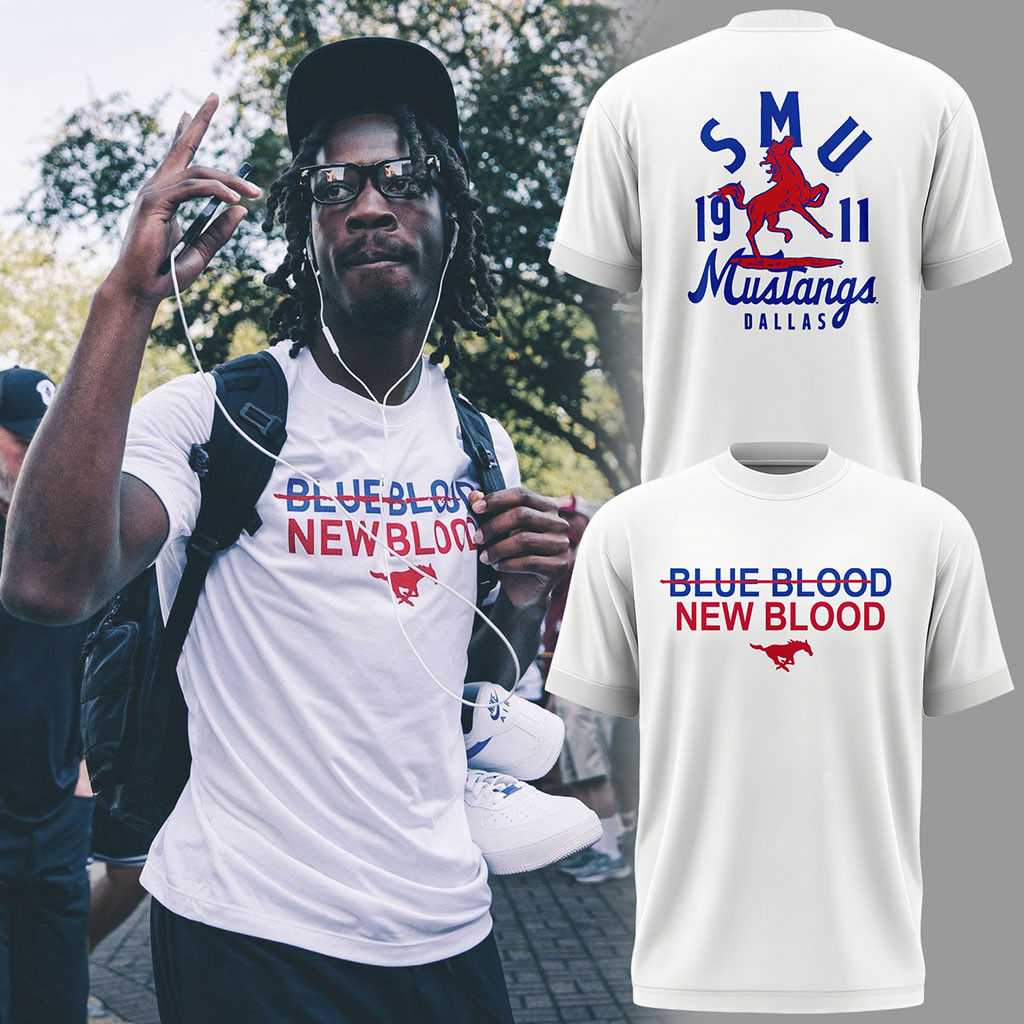 SMU Mustangs Merch Blue Blood New Blood T-Shirt 2026 Gift Ideas For Football Lovers SMU Mustangs Merch Blue Blood New Blood T-Shirt 2026 Gift Ideas For Football Lovers