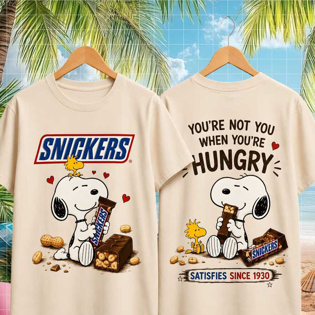 Snickers Chocolate Bar Snoopy Hungry Satisfies Shirt Funny Snoopy T-Shirt Friends Gifts