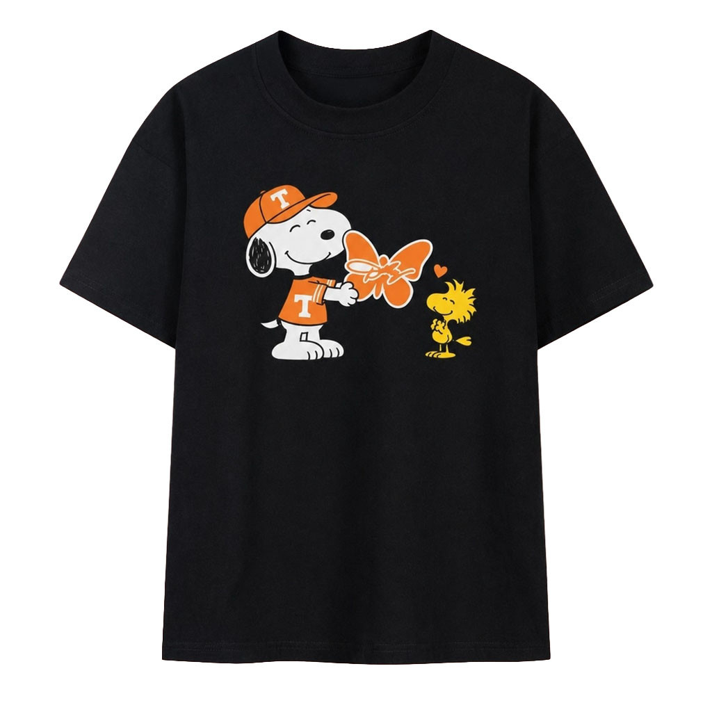 Snoopy And Woodstock Tennessee Volunteers Orange Heart Graphic T-Shirt RIP Dolly Parton Merch