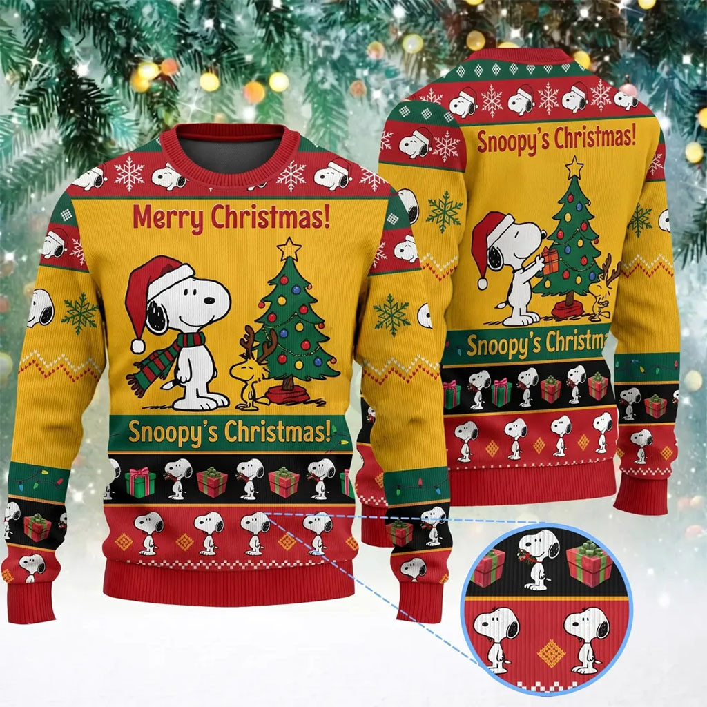 Snoopy Christmas Yellow Ugly Christmas Sweater Holiday Clothing Gifts For Snoopy Lovers
